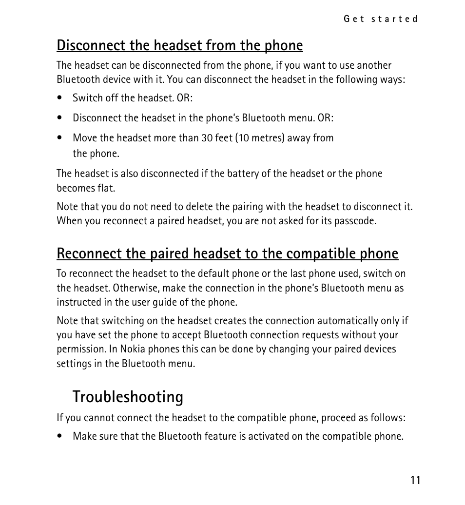 Troubleshooting, Disconnect the headset from the phone | Nokia 9232254 User Manual | Page 11 / 86