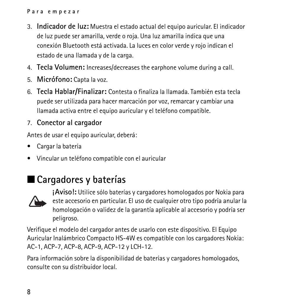 Cargadores y baterías | Nokia 9232254 User Manual | Page 28 / 86