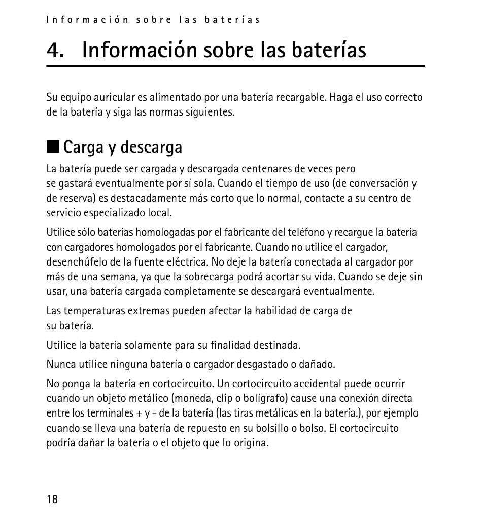 Información sobre las baterías, Carga y descarga | Nokia 9232254 User Manual | Page 38 / 86