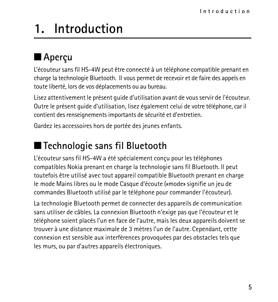 Introduction, Aperçu technologie sans fil bluetooth, Aperçu | Technologie sans fil bluetooth | Nokia 9232254 User Manual | Page 69 / 86