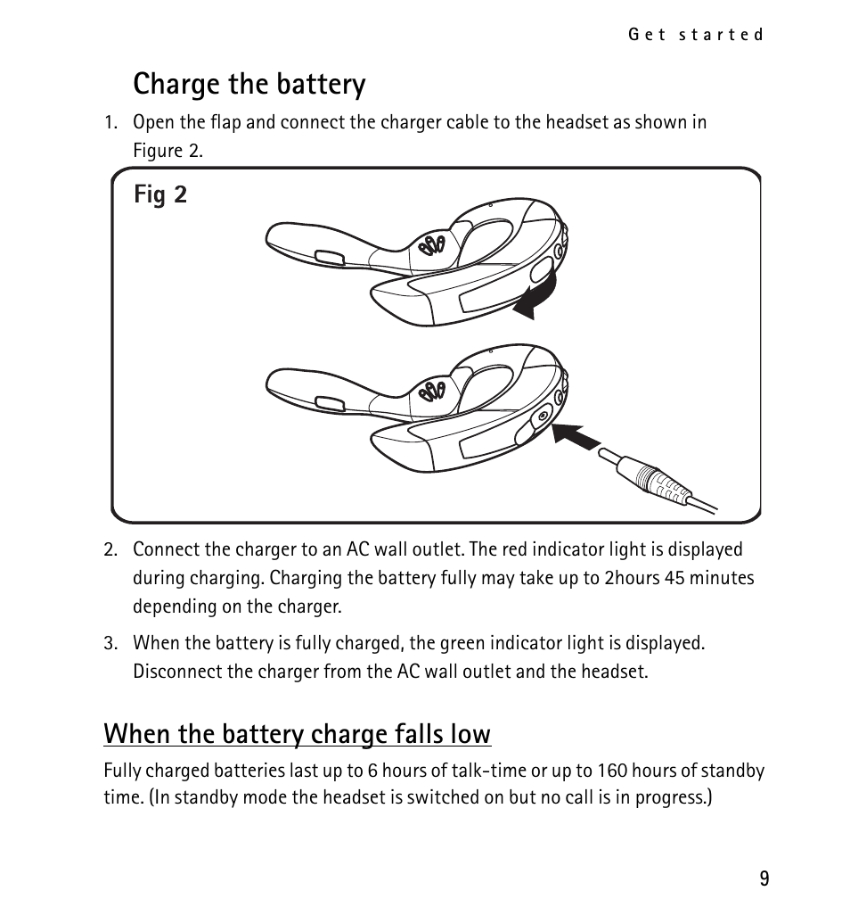 Charge the battery, When the battery charge falls low | Nokia 9232254 User Manual | Page 9 / 86