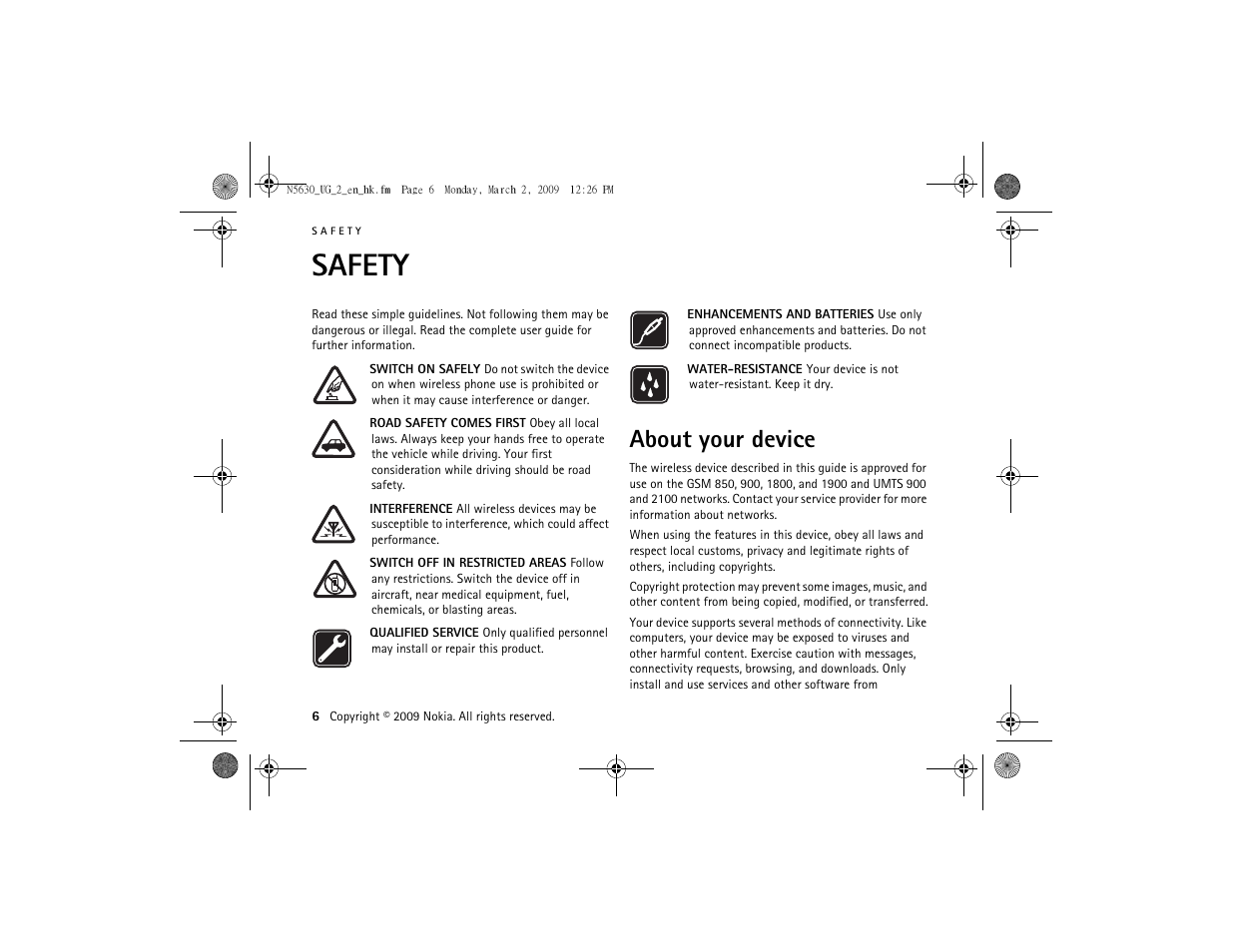Safety, About your device | Nokia 5630 User Manual | Page 7 / 87