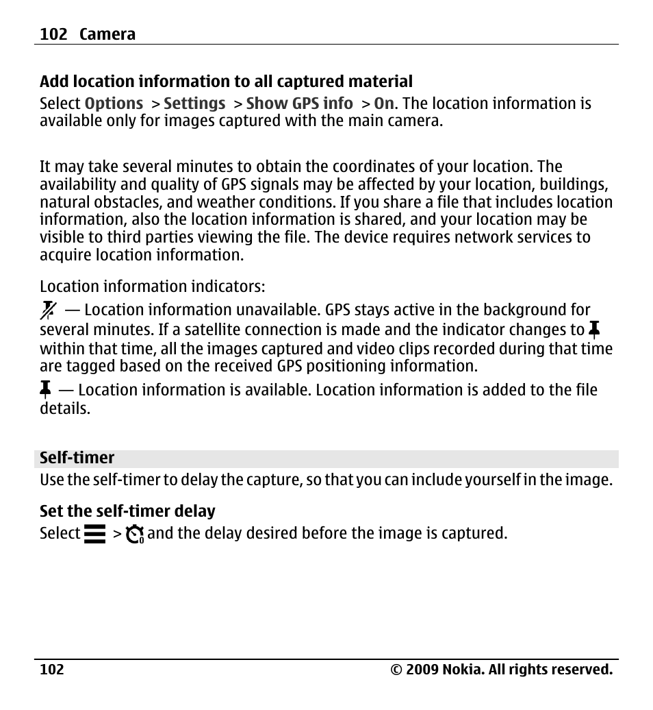 Self-timer | Nokia X6-00 User Manual | Page 102 / 213