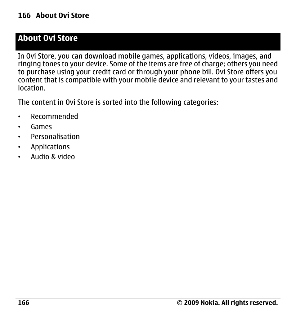 About ovi store | Nokia X6-00 User Manual | Page 166 / 213