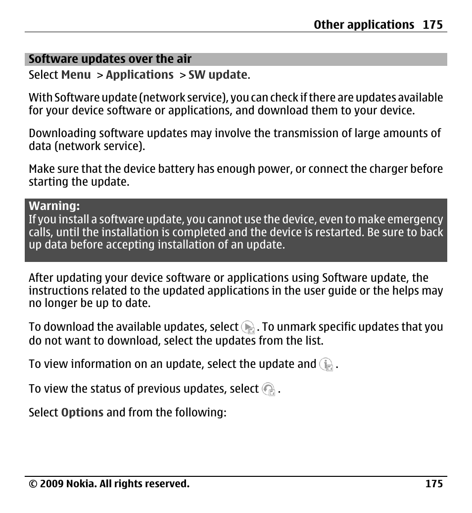 Software updates over the air | Nokia X6-00 User Manual | Page 175 / 213