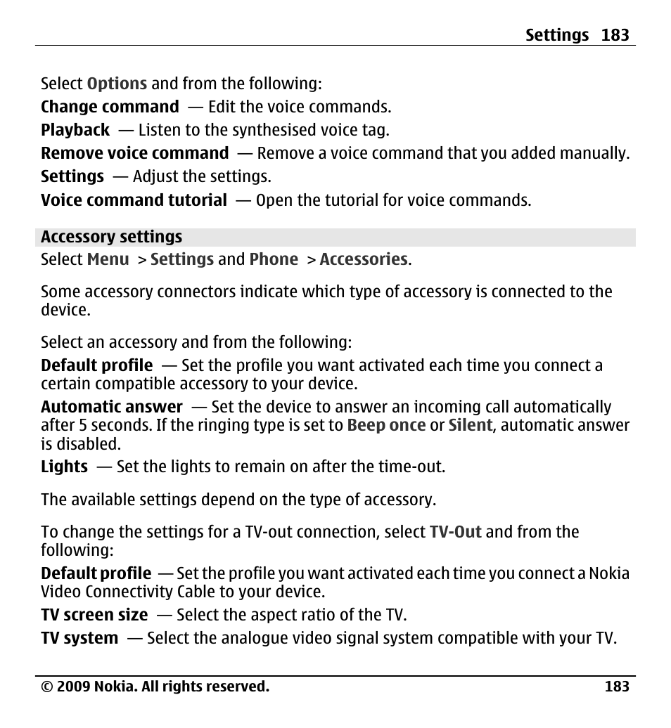 Accessory settings | Nokia X6-00 User Manual | Page 183 / 213