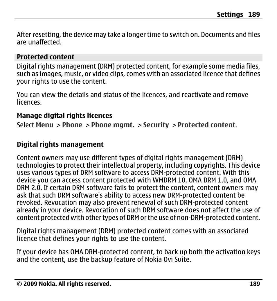Protected content | Nokia X6-00 User Manual | Page 189 / 213