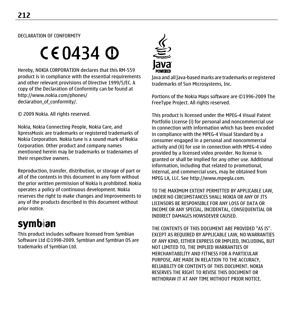 Nokia X6-00 User Manual | Page 212 / 213