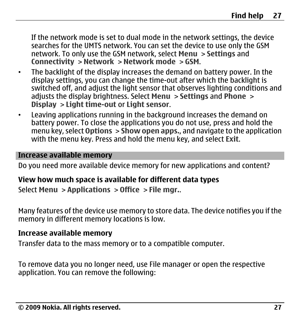 Increase available memory | Nokia X6-00 User Manual | Page 27 / 213