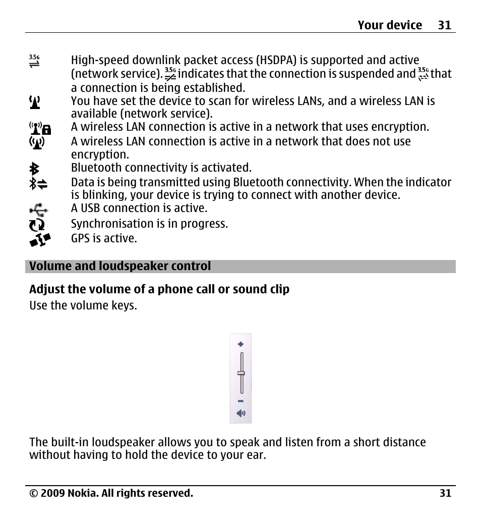 Volume and loudspeaker control | Nokia X6-00 User Manual | Page 31 / 213