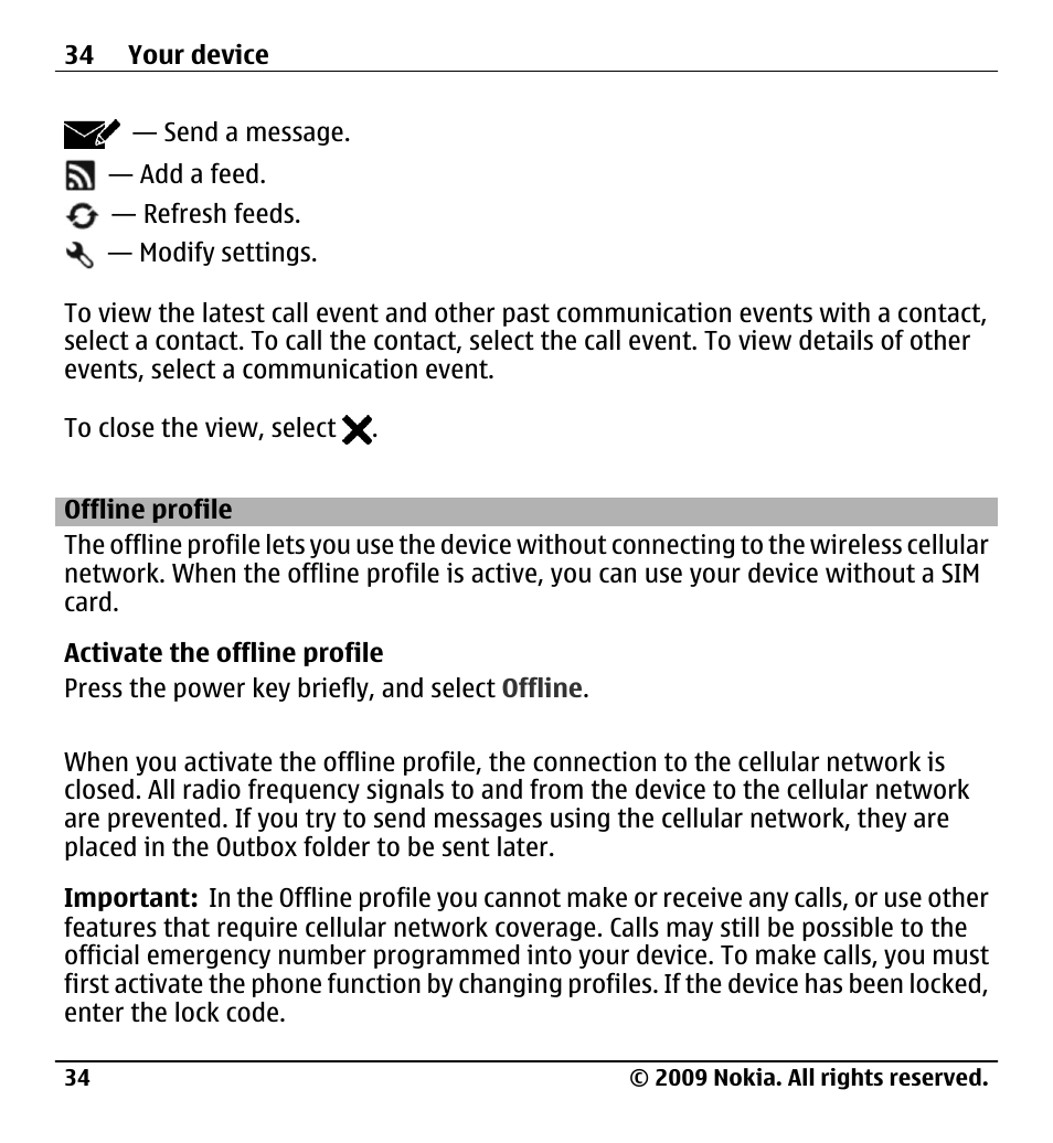 Offline profile | Nokia X6-00 User Manual | Page 34 / 213
