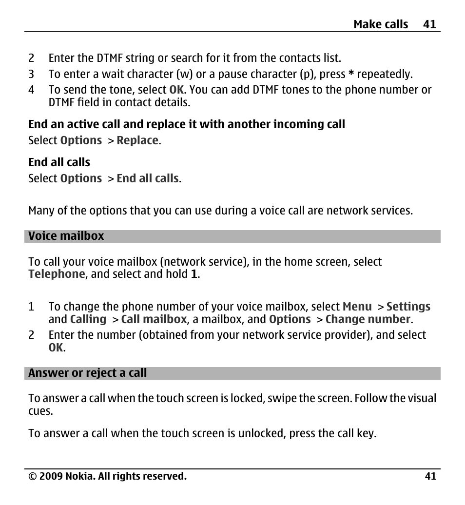 Voice mailbox, Answer or reject a call | Nokia X6-00 User Manual | Page 41 / 213