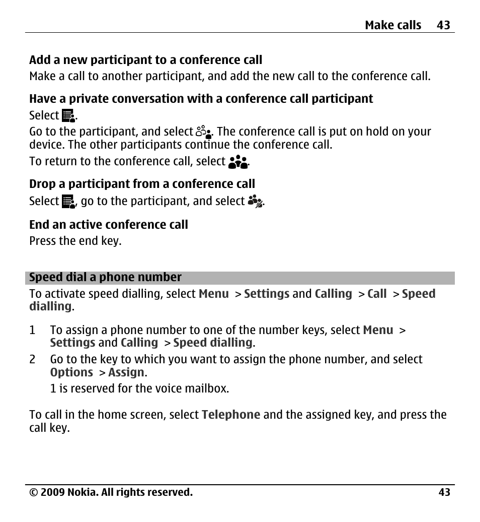 Speed dial a phone number | Nokia X6-00 User Manual | Page 43 / 213