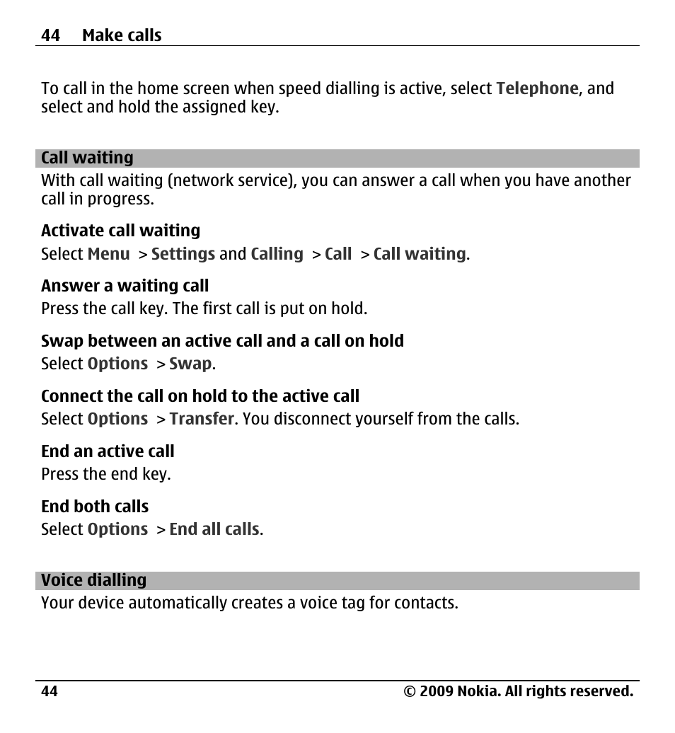 Call waiting, Voice dialling | Nokia X6-00 User Manual | Page 44 / 213