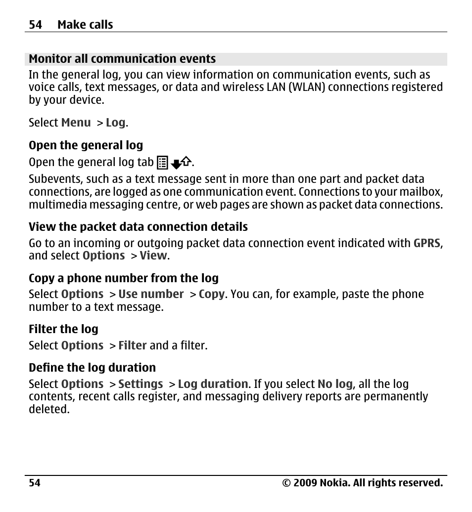 Monitor all communication events | Nokia X6-00 User Manual | Page 54 / 213