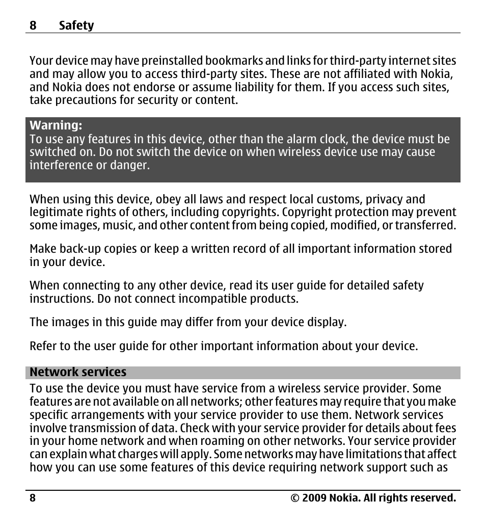 Network services | Nokia X6-00 User Manual | Page 8 / 213