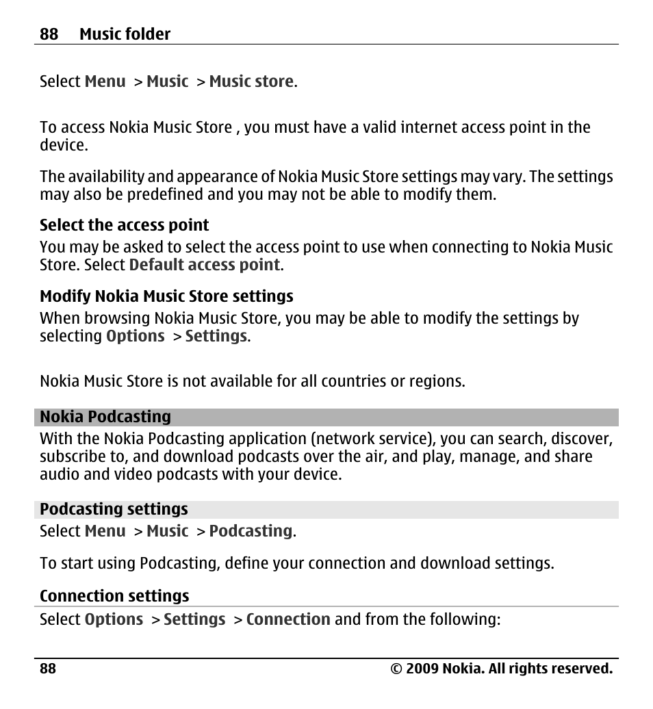 Nokia podcasting, Podcasting settings | Nokia X6-00 User Manual | Page 88 / 213