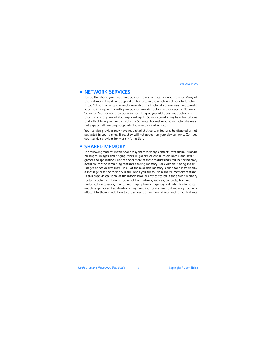 Network services, Shared memory, Network services shared memory | Nokia 3120b User Manual | Page 14 / 131