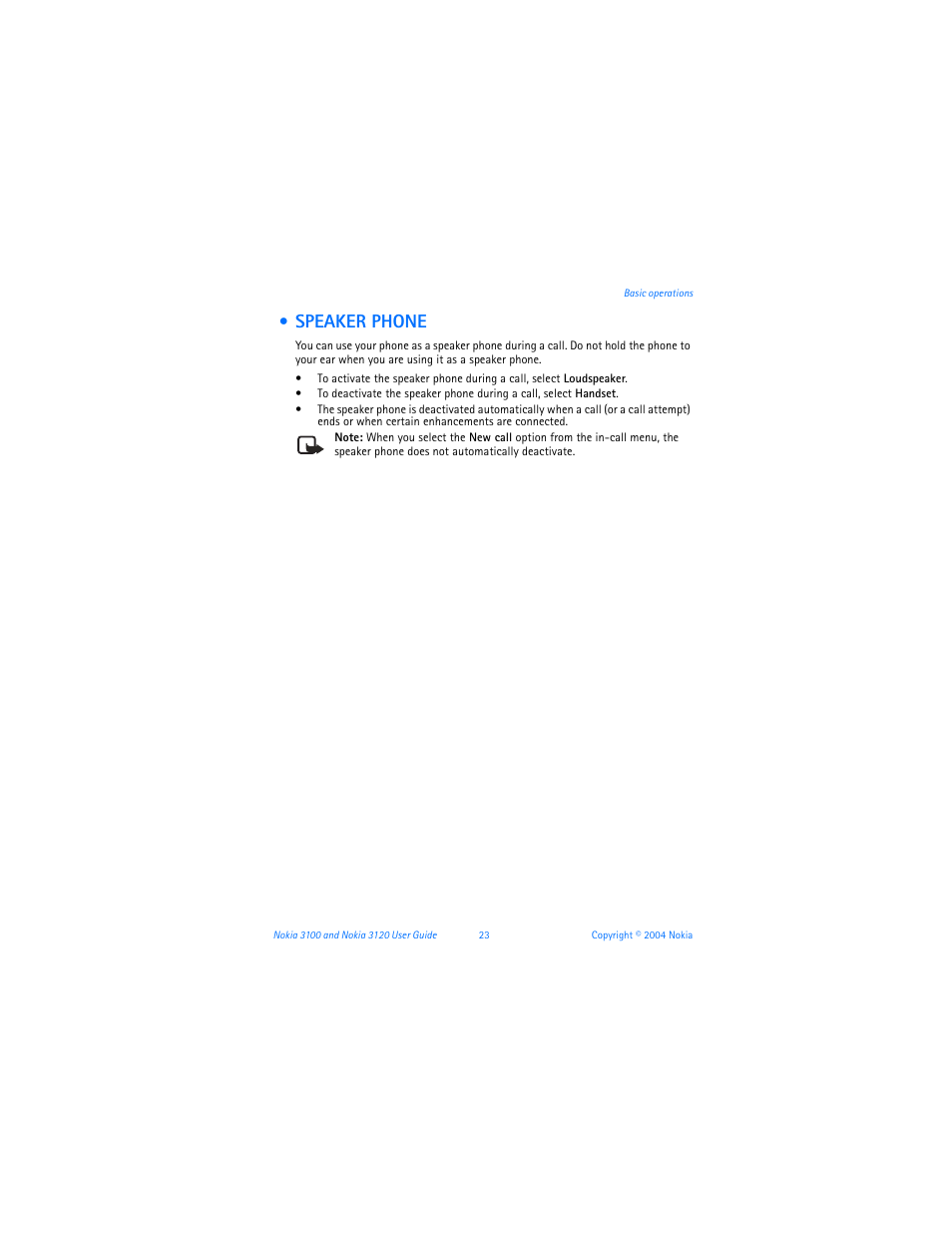 Speaker phone | Nokia 3120b User Manual | Page 32 / 131