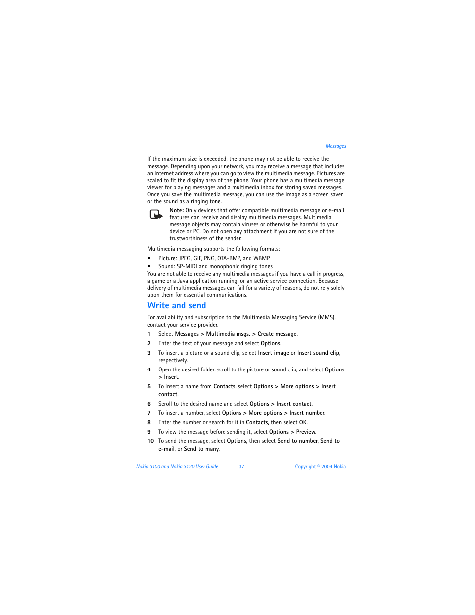 Write and send | Nokia 3120b User Manual | Page 46 / 131