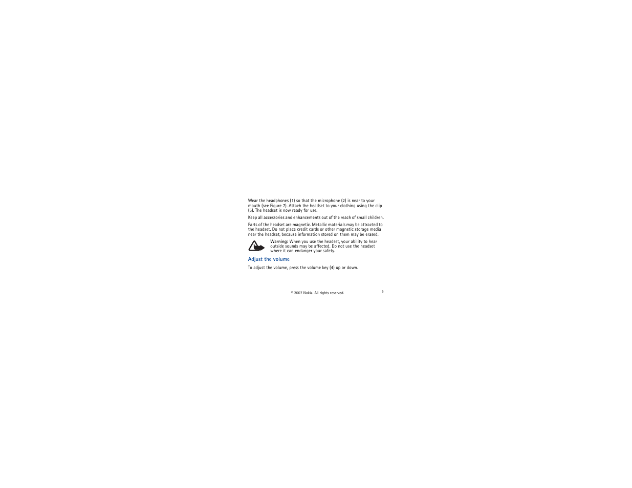 Adjust the volume | Nokia WH-700 User Manual | Page 5 / 8
