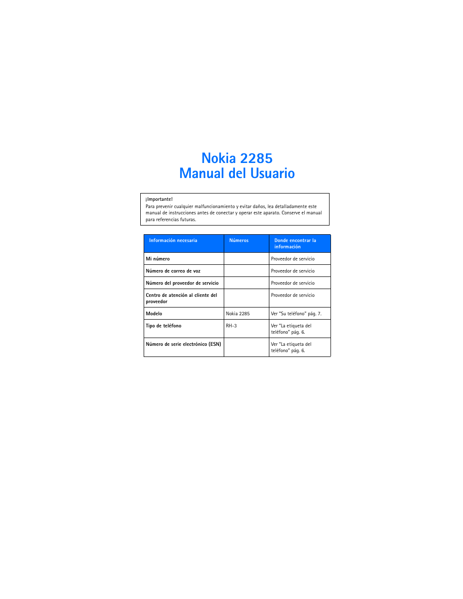 Nokia 2285 manual del usuario | Nokia 2285 User Manual | Page 102 / 201