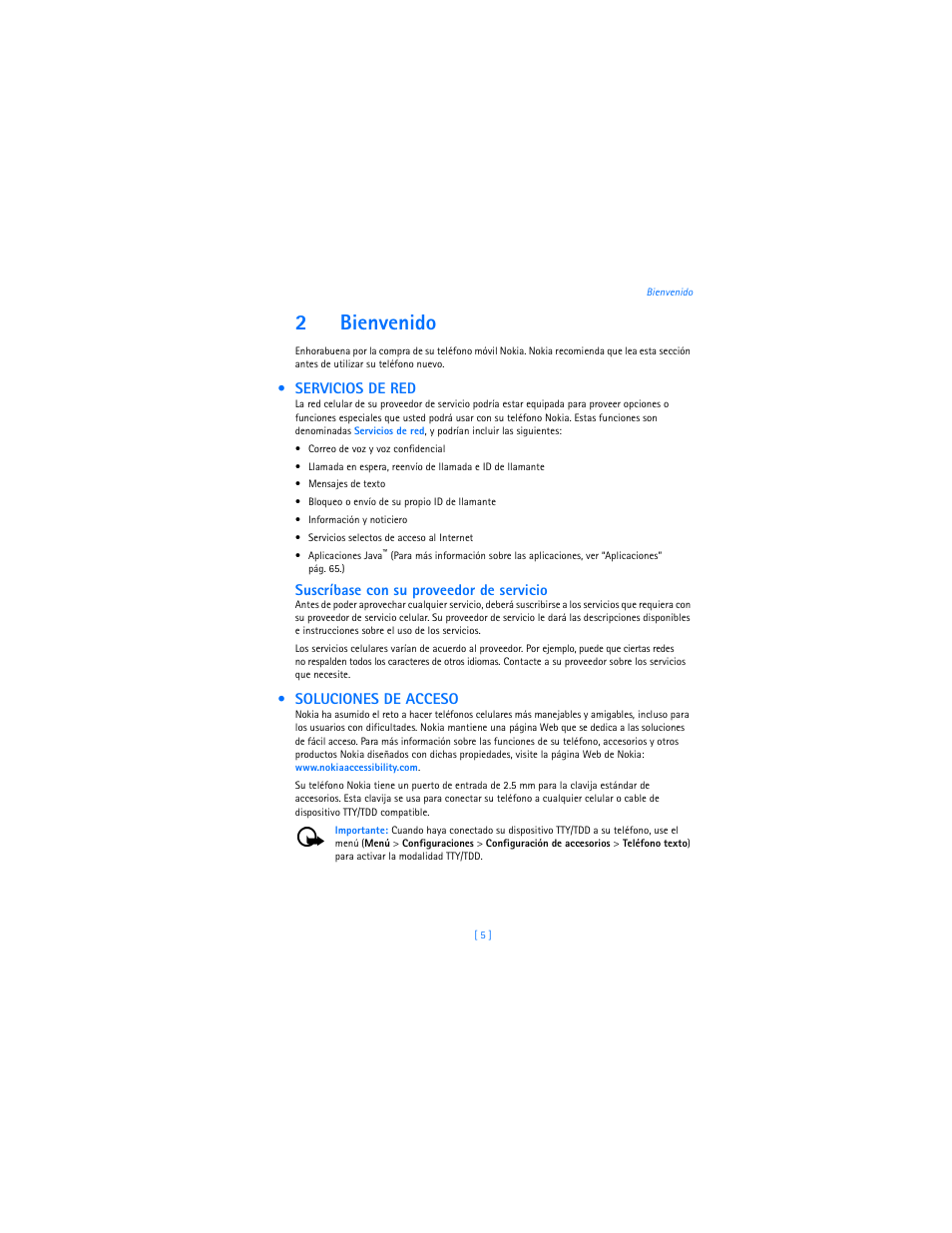 2 bienvenido, Servicios de red, Soluciones de acceso | 2bienvenido, Suscríbase con su proveedor de servicio | Nokia 2285 User Manual | Page 110 / 201