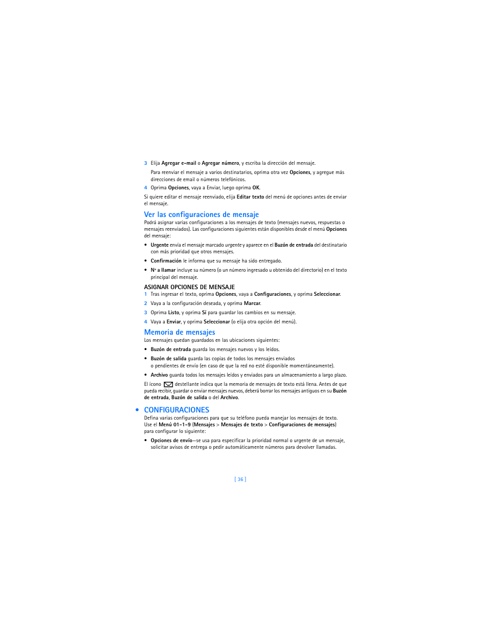 Configuraciones, Ver las configuraciones de mensaje | Nokia 2285 User Manual | Page 141 / 201