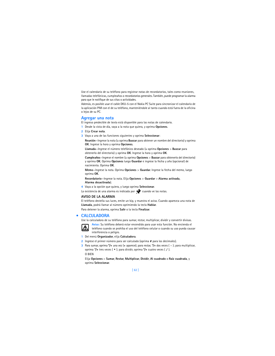 Calculadora, Agregar una nota | Nokia 2285 User Manual | Page 167 / 201