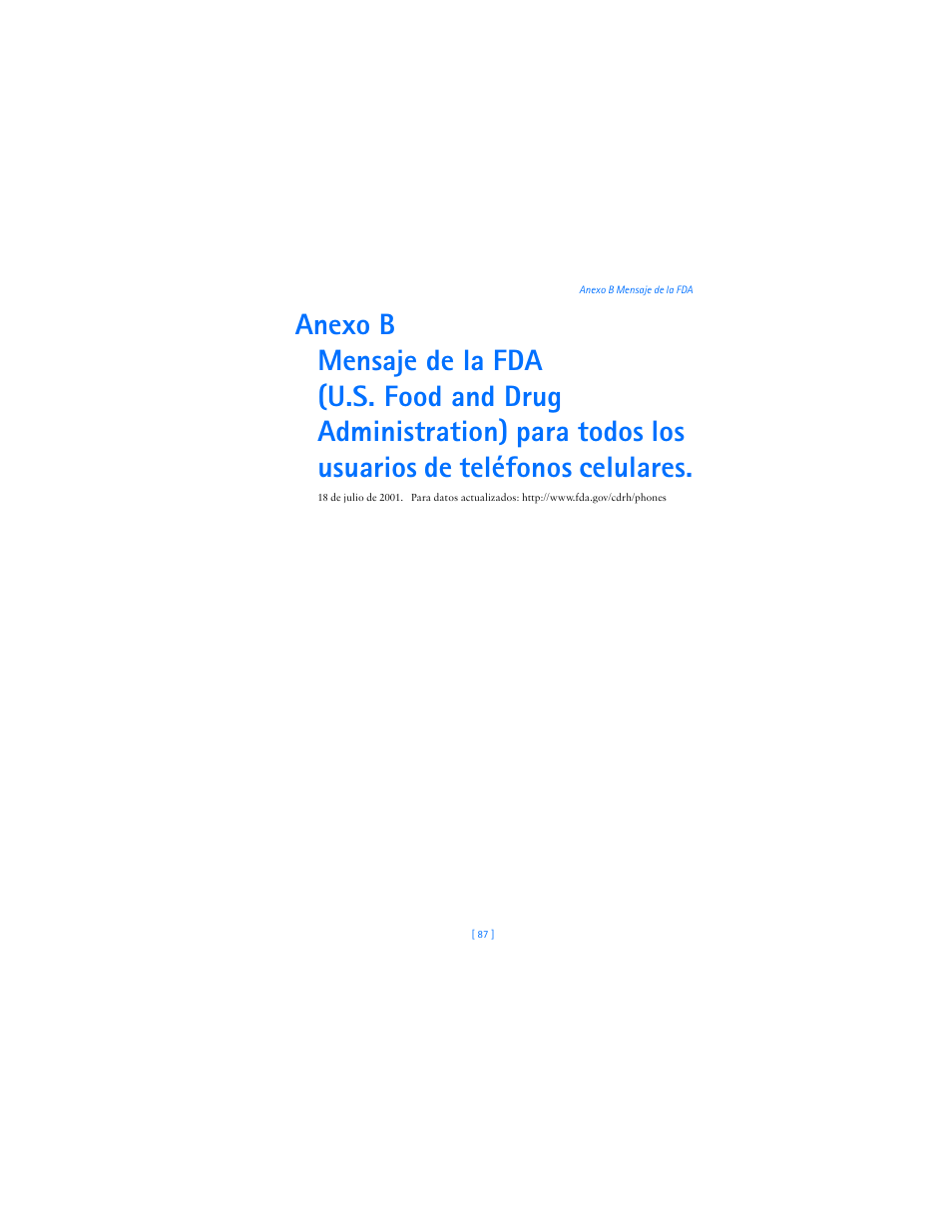 Anexo b mensaje de la fda | Nokia 2285 User Manual | Page 192 / 201