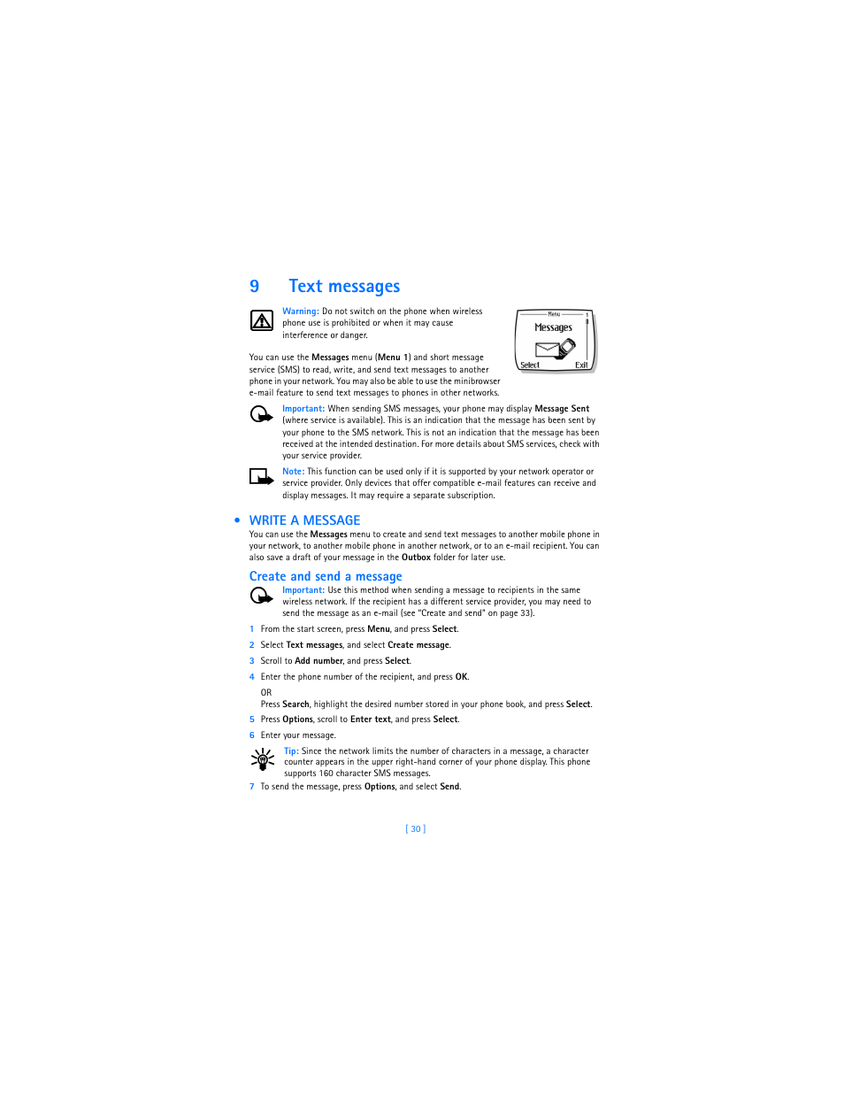 9 text messages, Write a message, 9text messages | Create and send a message | Nokia 2285 User Manual | Page 35 / 201