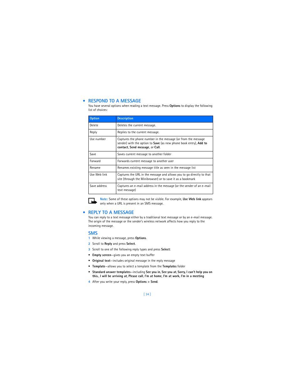 Respond to a message, Reply to a message | Nokia 2285 User Manual | Page 39 / 201