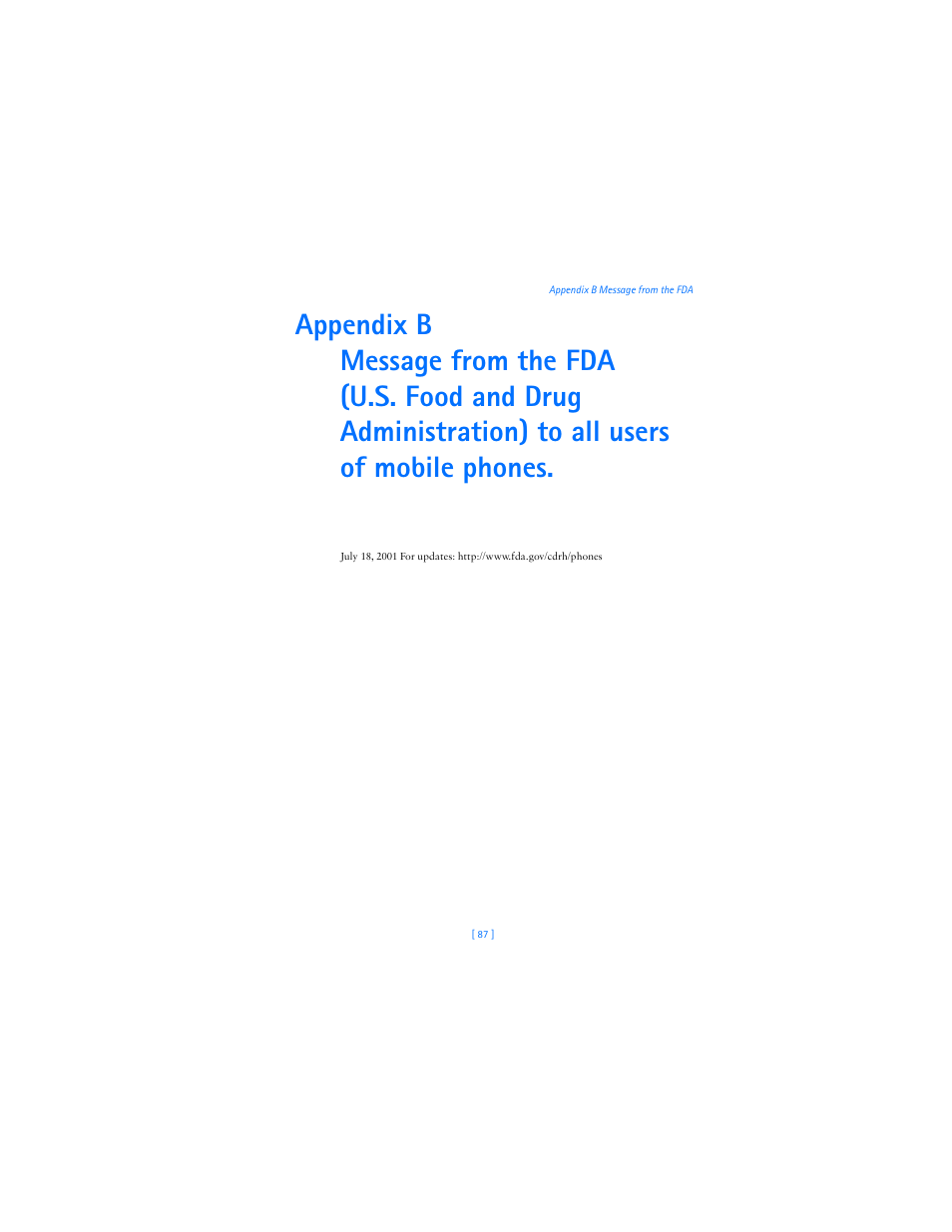 Appendix b message from the fda | Nokia 2285 User Manual | Page 92 / 201