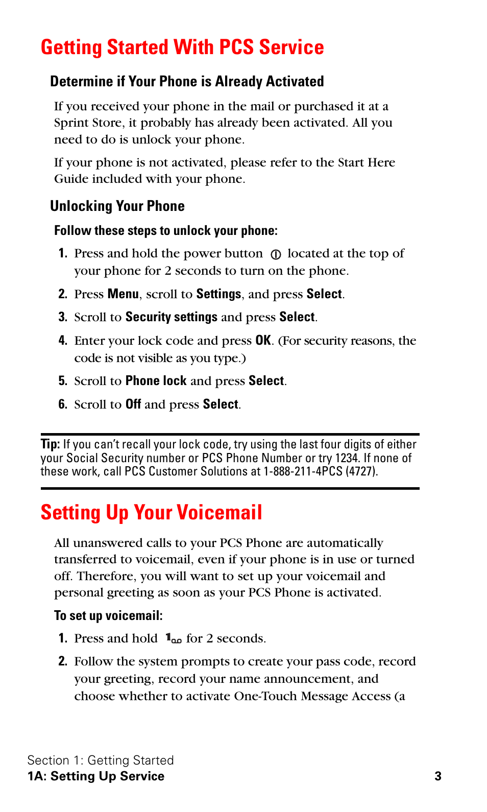 Getting started with pcs service, Setting up your voicemail | Nokia 3588i User Manual | Page 10 / 145