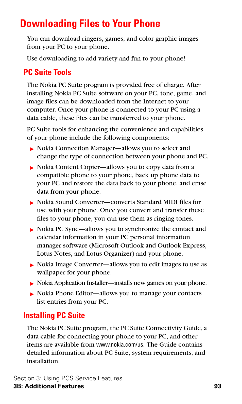 Downloading files to your phone, Pc suite tools, Installing pc suite | Pc suite tools installing pc suite | Nokia 3588i User Manual | Page 100 / 145