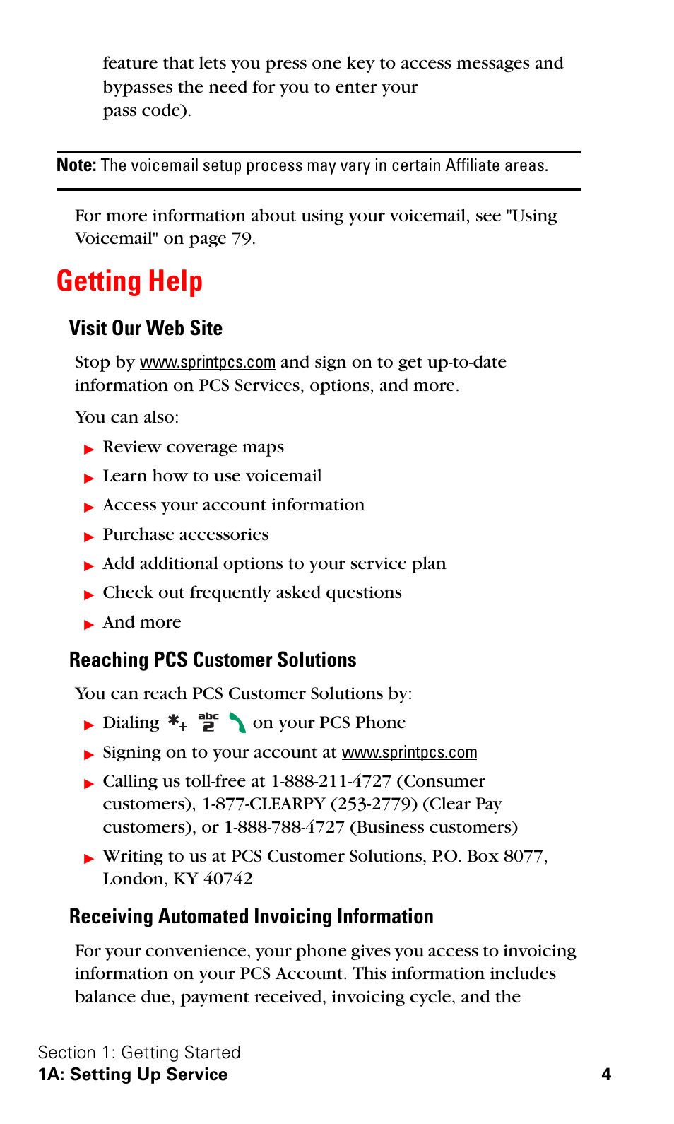 Getting help, Visit our web site, Reaching pcs customer solutions | Receiving automated invoicing information | Nokia 3588i User Manual | Page 11 / 145
