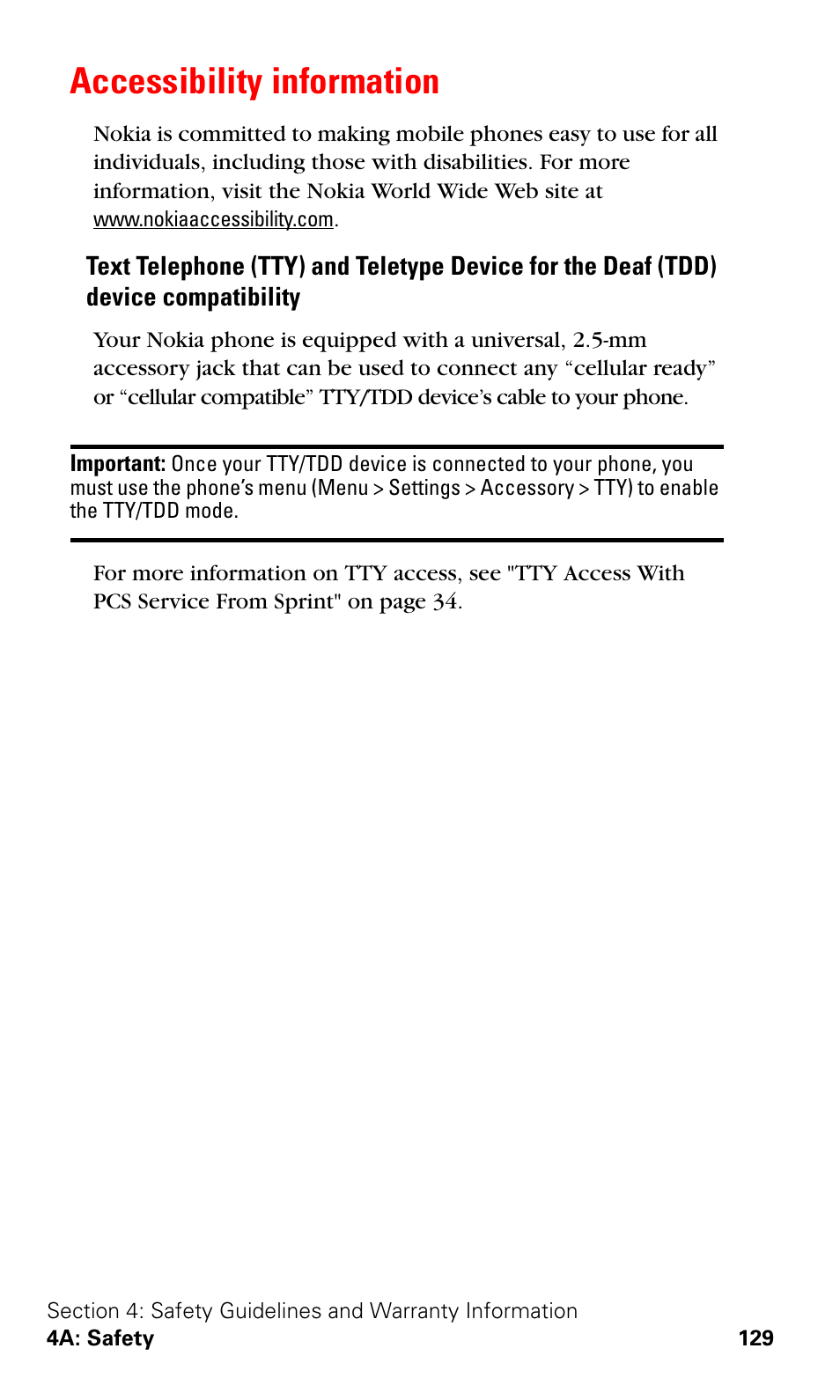 Accessibility information | Nokia 3588i User Manual | Page 136 / 145