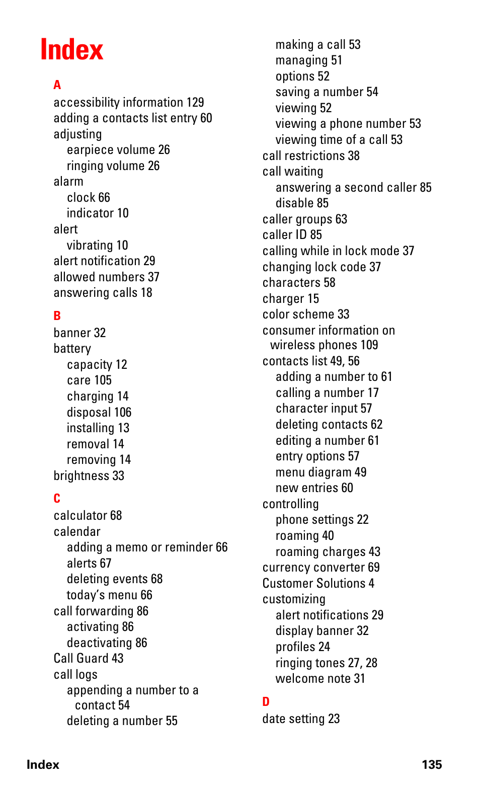 Index | Nokia 3588i User Manual | Page 142 / 145