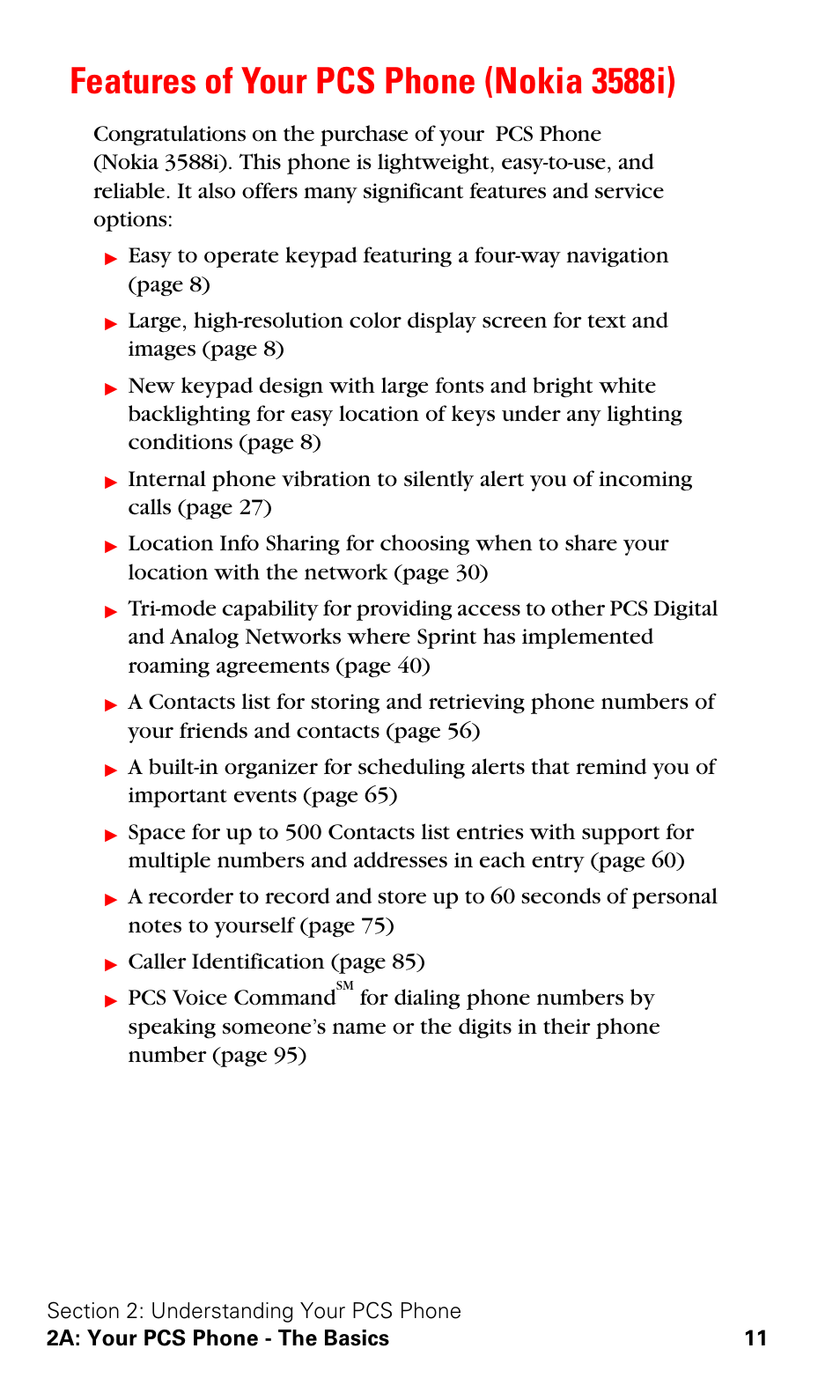 Features of your pcs phone (nokia 3588i), Caller identification ( page 85), Pcs voice command | Nokia 3588i User Manual | Page 18 / 145
