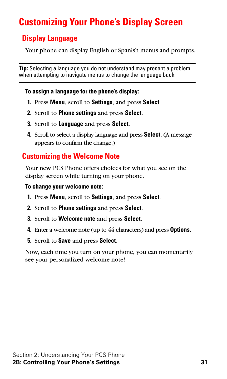 Customizing your phone’s display screen, Display language, Customizing the welcome note | Display language customizing the welcome note | Nokia 3588i User Manual | Page 38 / 145