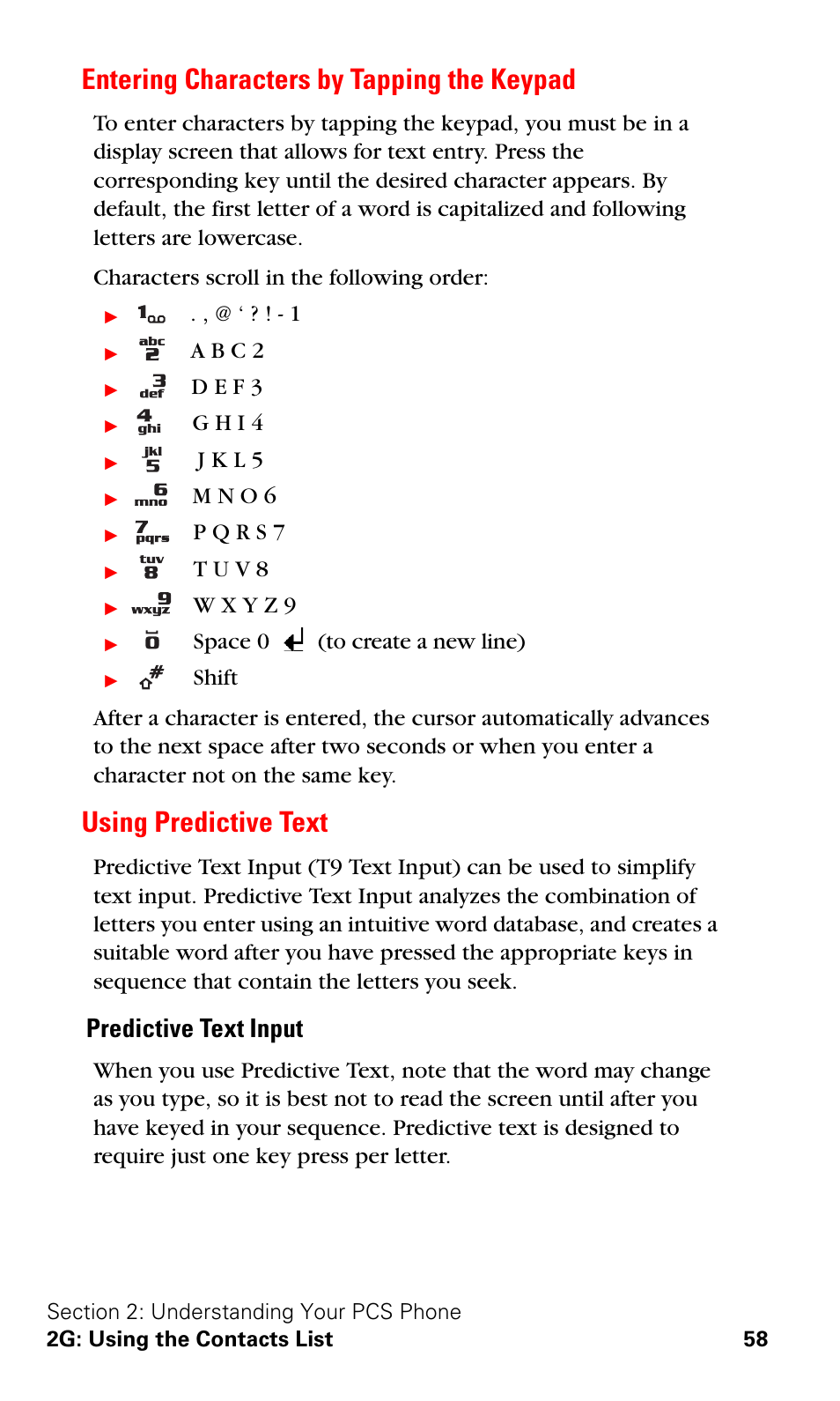 Entering characters by tapping the keypad, Using predictive text, Predictive text input | A b c 2, D e f 3, G h i 4, J k l 5, M n o 6, T u v 8, Space 0 | Nokia 3588i User Manual | Page 65 / 145