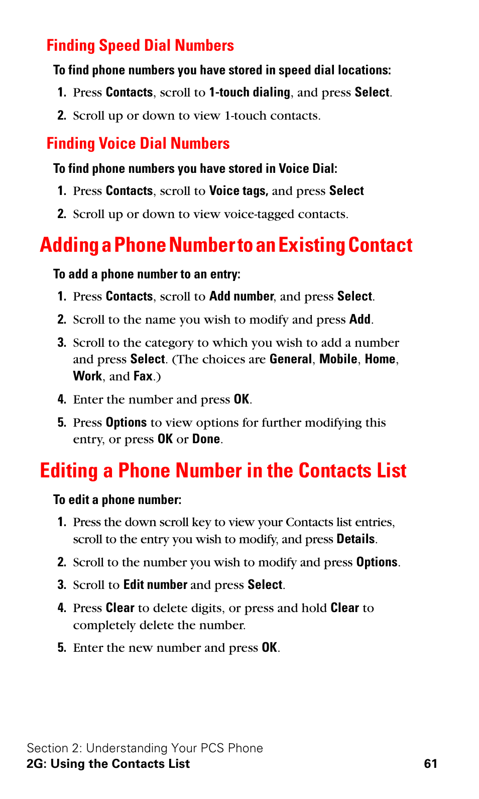Finding speed dial numbers, Finding voice dial numbers, Adding a phone number to an existing contact | Editing a phone number in the contacts list | Nokia 3588i User Manual | Page 68 / 145