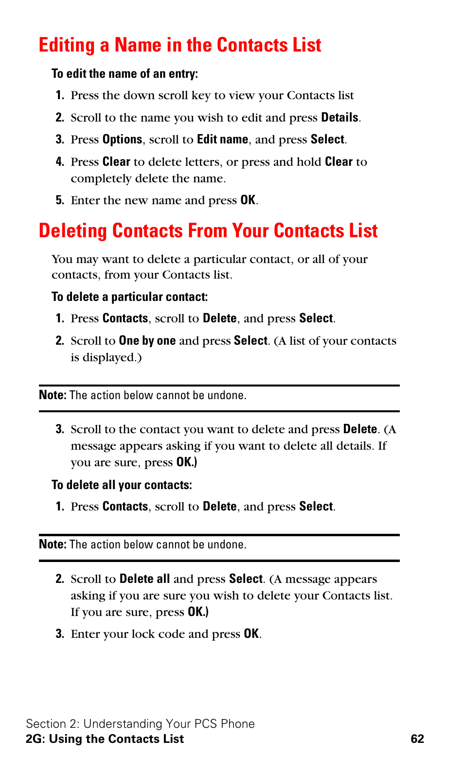 Editing a name in the contacts list, Deleting contacts from your contacts list | Nokia 3588i User Manual | Page 69 / 145