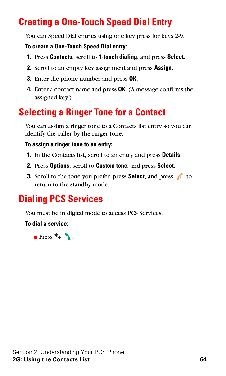Creating a one-touch speed dial entry, Selecting a ringer tone for a contact, Dialing pcs services | Nokia 3588i User Manual | Page 71 / 145