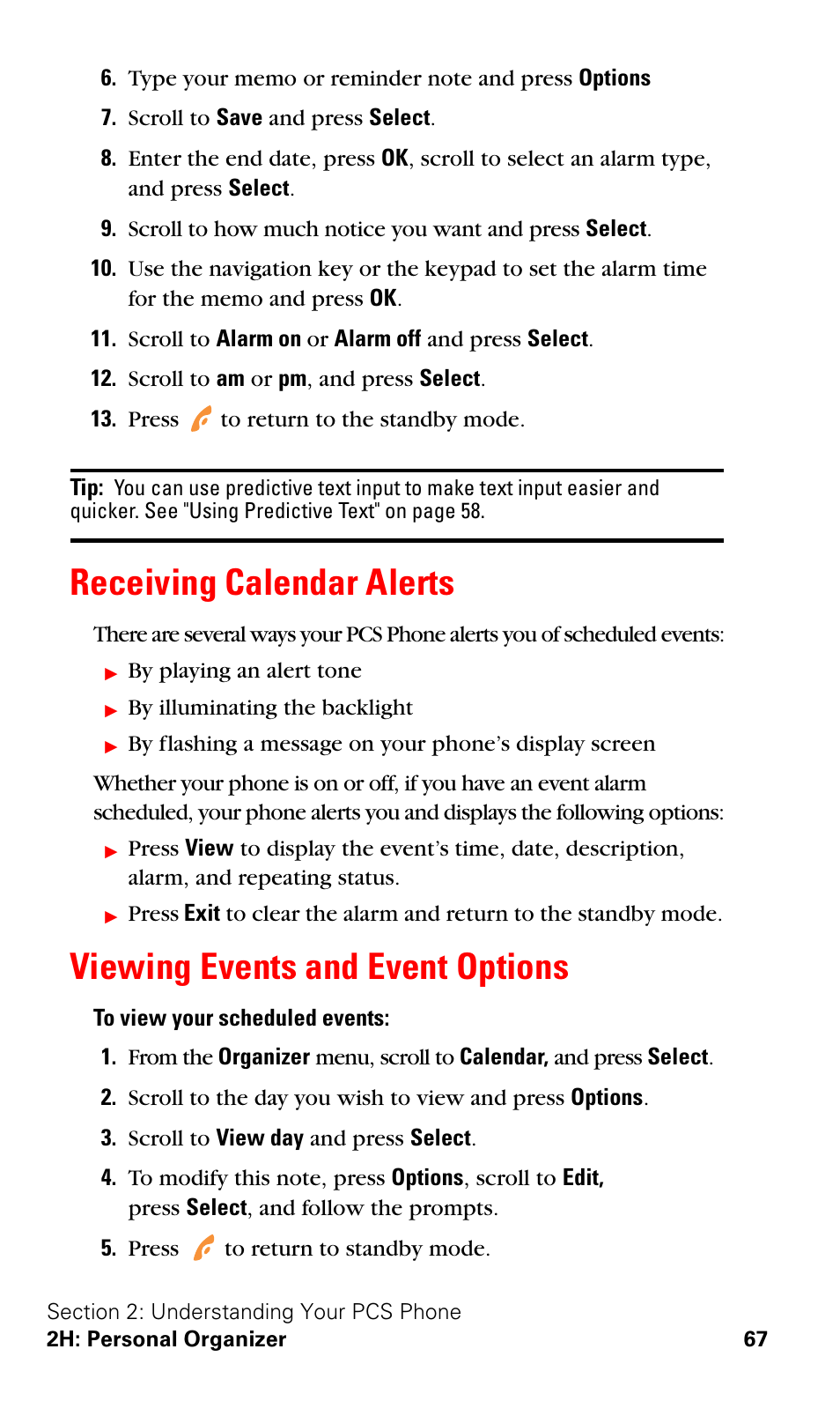 Receiving calendar alerts, Viewing events and event options | Nokia 3588i User Manual | Page 74 / 145