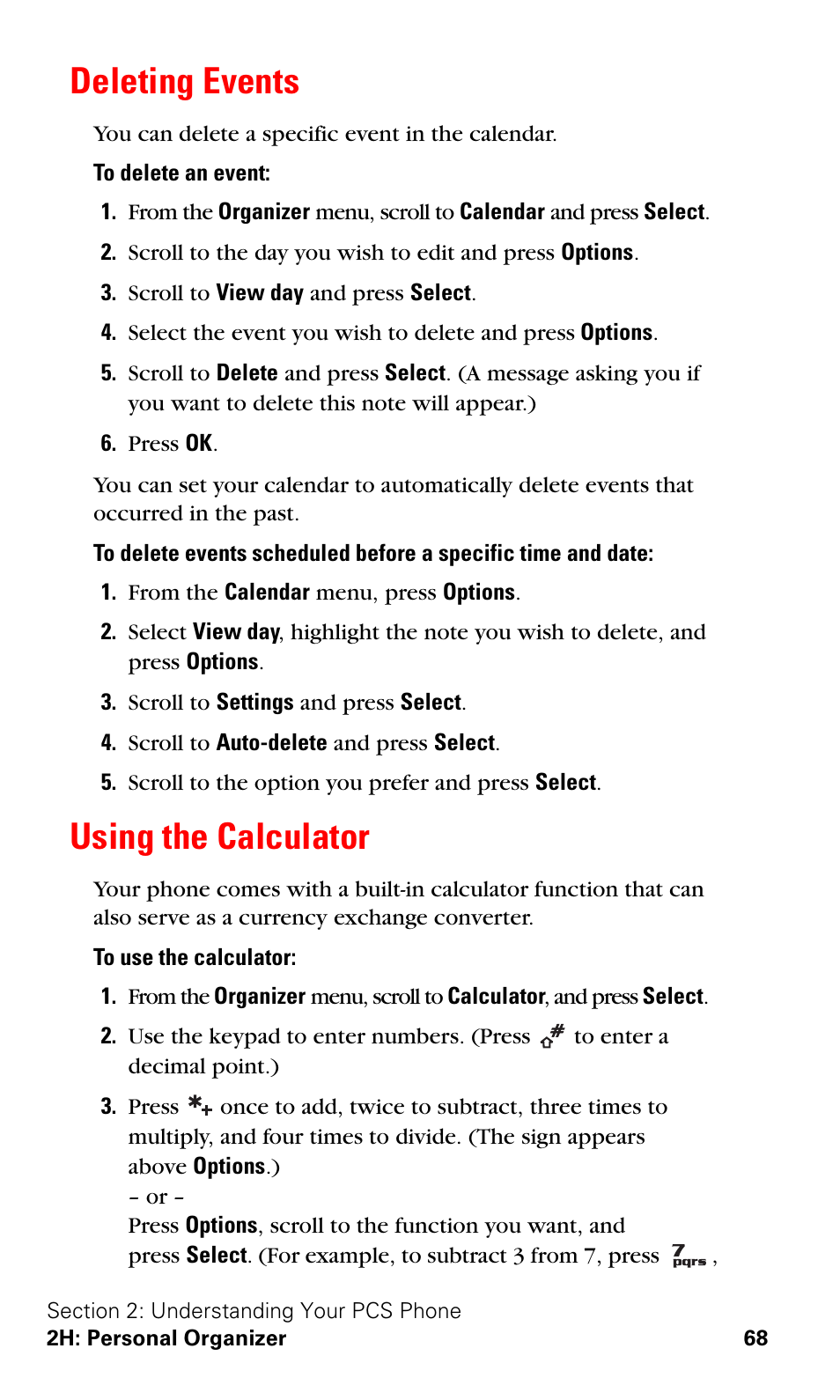 Deleting events, Using the calculator, Deleting events using the calculator | Nokia 3588i User Manual | Page 75 / 145