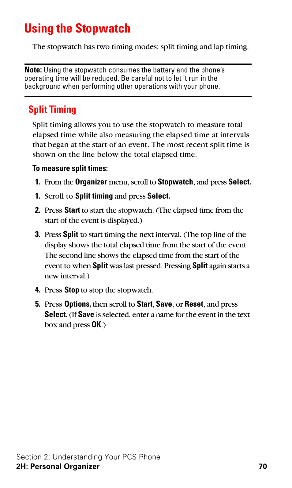 Using the stopwatch, Split timing | Nokia 3588i User Manual | Page 77 / 145