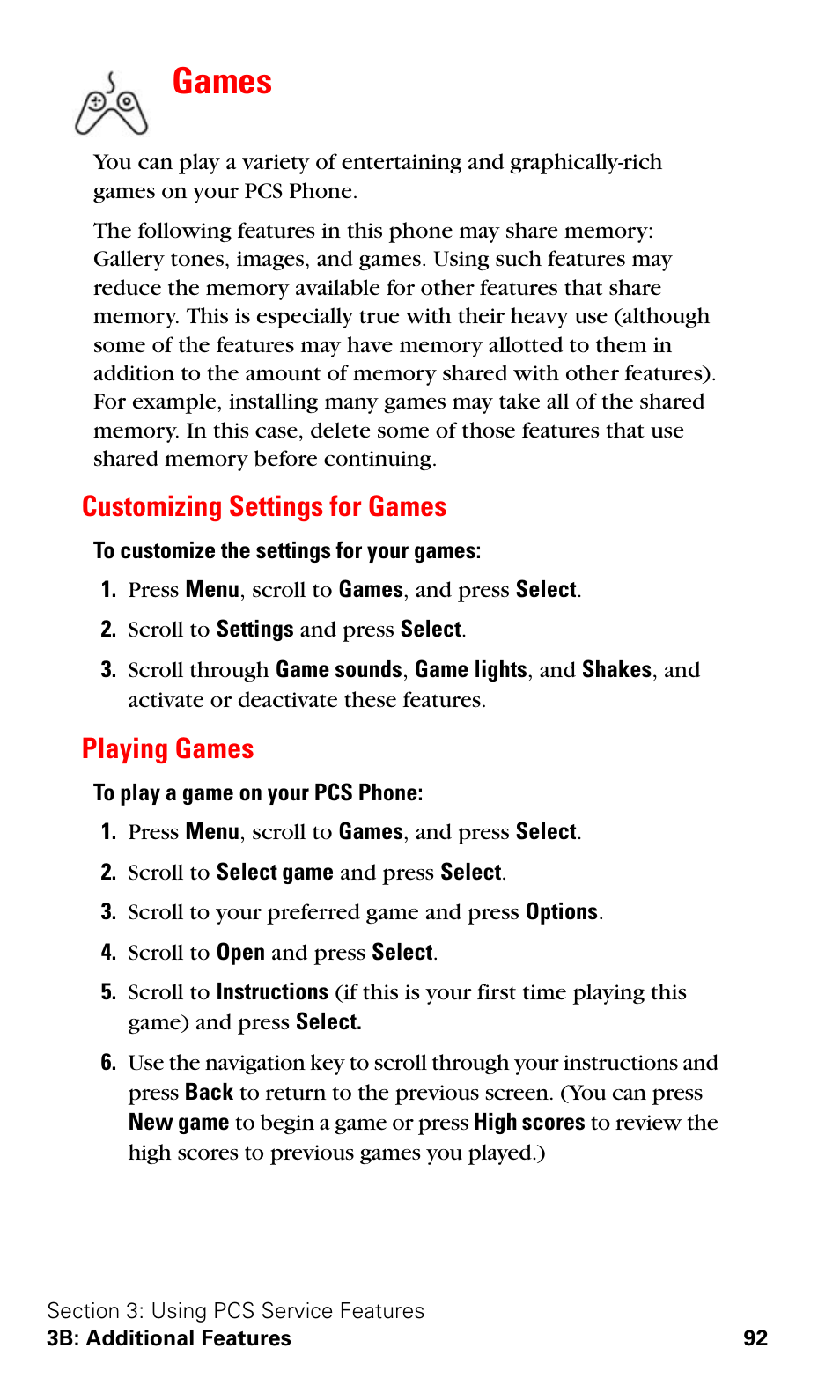 Games, Customizing settings for games, Playing games | Customizing settings for games playing games | Nokia 3588i User Manual | Page 99 / 145