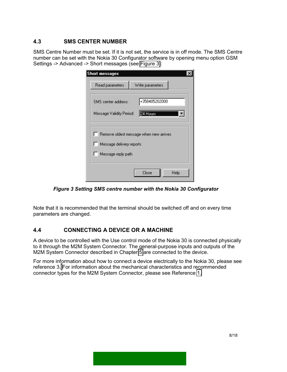 Sms center number, Connecting a device or a machine | Nokia 30 User Manual | Page 10 / 20