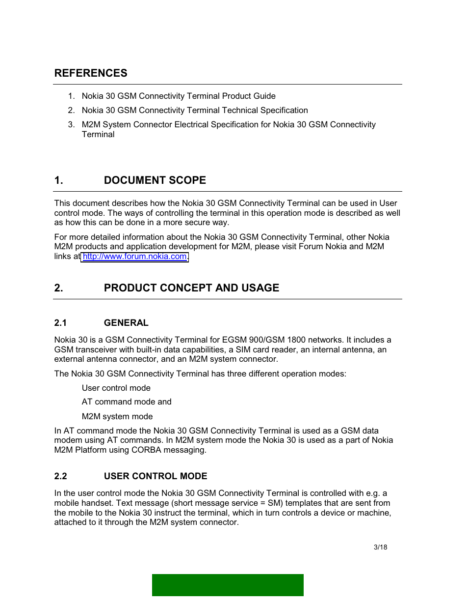 References, Document scope, Product concept and usage | General, User control mode | Nokia 30 User Manual | Page 5 / 20